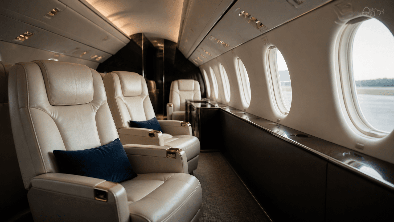 Inside a private jet cabin